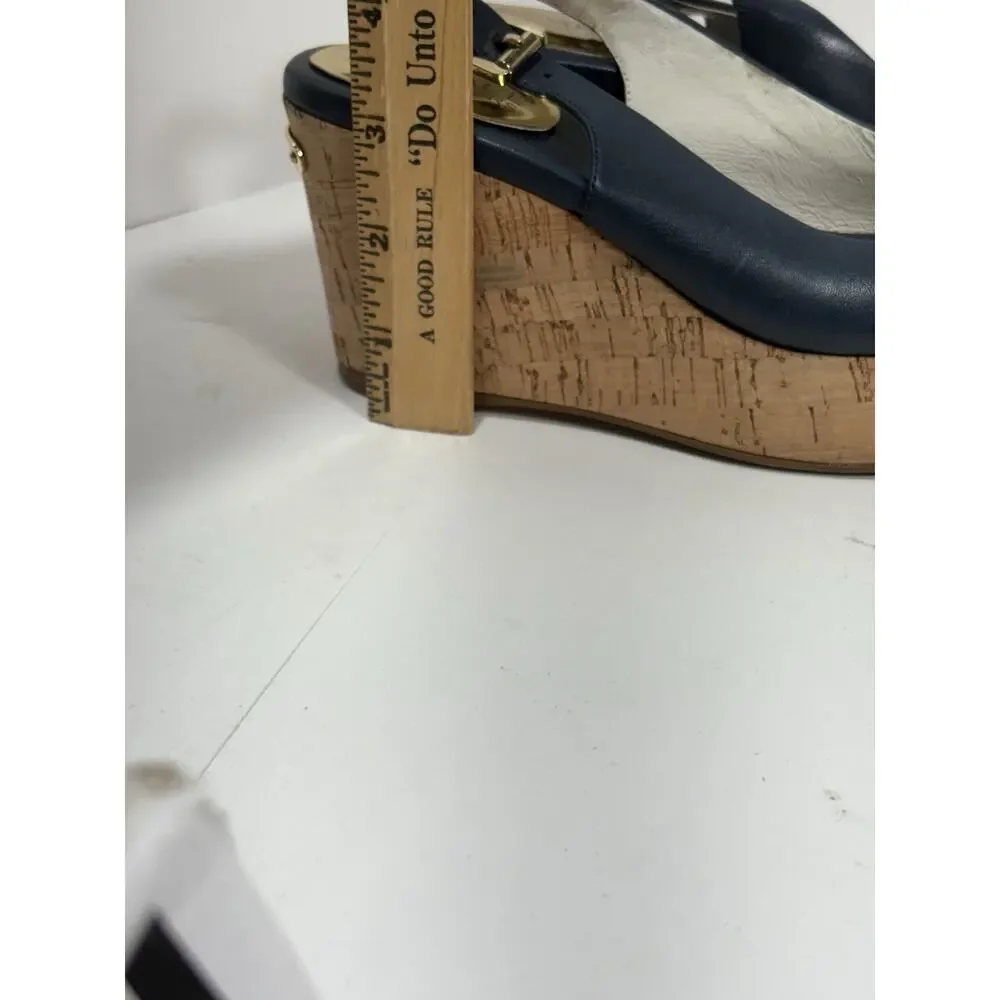Michael Kors Women's Natalia Sling Back Wedge Cork‎ Sandal Leather Peep Toe 5M